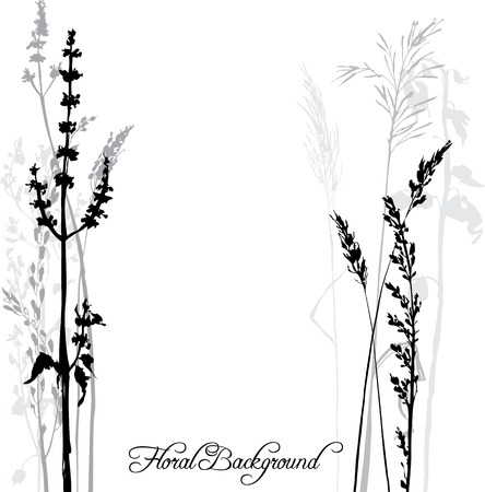 Silhouettes of flowers and grass, hand drawn vector illustrationのイラスト素材