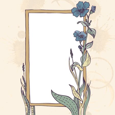 frame with flowers, hand drawn vector illustrationのイラスト素材