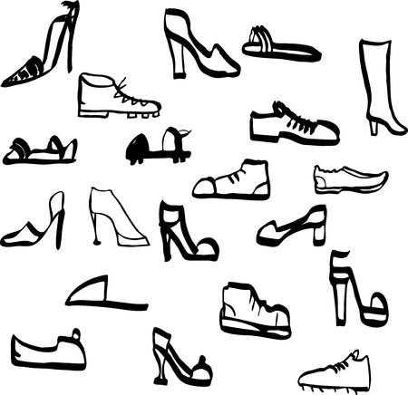 doodle shoes, hand drawn vector illustrationのイラスト素材