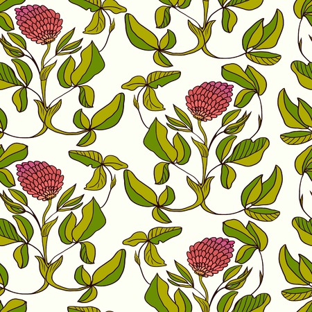 Herbal seamless pattern with clovers, vector illustrationのイラスト素材