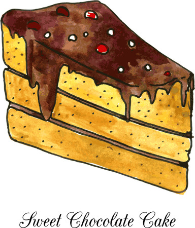 pieces of chocolate cake drawing by watercolor, vector illustrationのイラスト素材