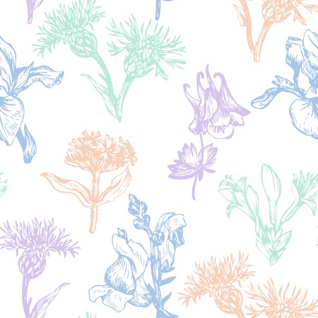 vintage vector seamless floral pattern, hand drawn vector illustrationのイラスト素材