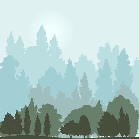 landscape with trees and sun, silhouette vector illustrationのイラスト素材