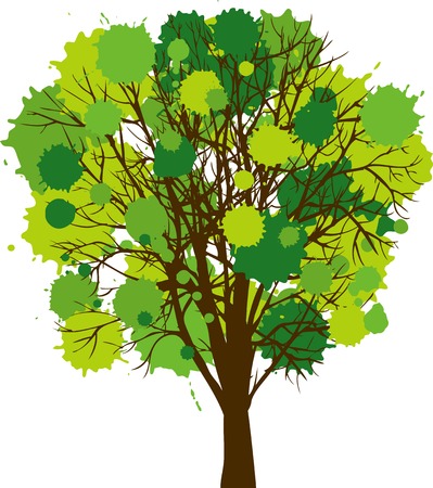 Vector background with tree,tree with decorative foliage of ink spots, hand drawn vector illustrationのイラスト素材