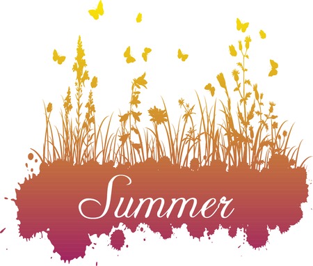 abstract grunge background with spotes and silhouettes  of flowers and grass, vector illustrationのイラスト素材