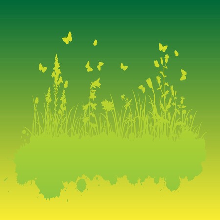 abstract grunge background with spotes and silhouettes  of flowers and grass, vector illustrationのイラスト素材