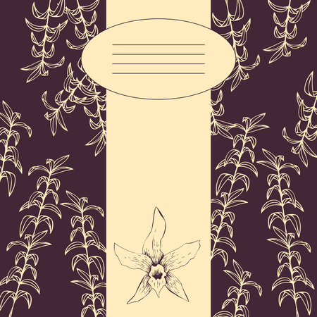 Floral card with drawing branches and orchid, hand drawn vector illustrationのイラスト素材