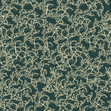 Seamless vector floral pattern with drawing branches and leaves, hand drawn vector illustrationのイラスト素材