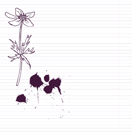 ink drawing  flower at lined paper, vector illustrationのイラスト素材
