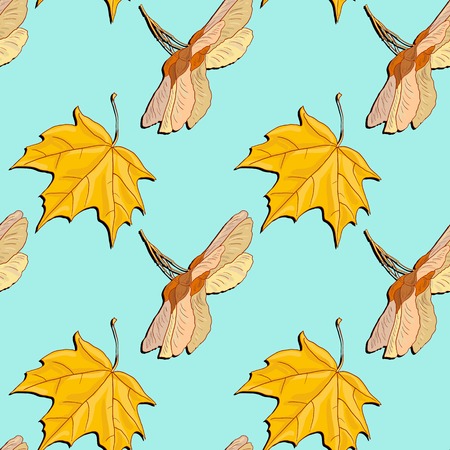 seamless pattern with leaves and seeds of maple, vector illustrationのイラスト素材