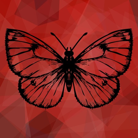Abstract red geometric background with butterfly, vector illustrationのイラスト素材