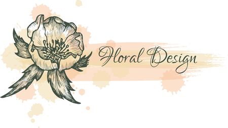 Floral template  with rose, hand drawn vector illustrationのイラスト素材