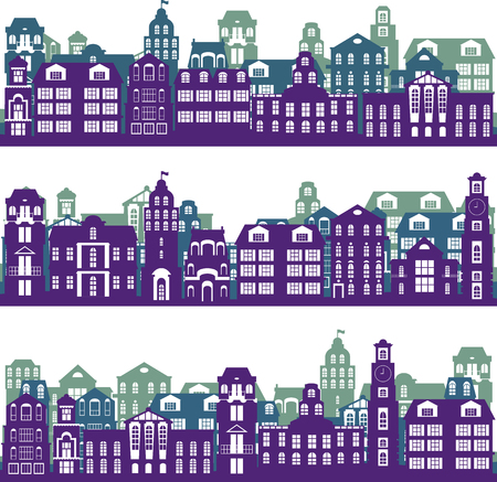 set of city landscapes, buildings, vector illustrationのイラスト素材