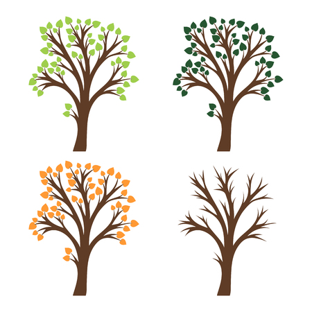 seasons, four trees at spring,winte,summer and autumn, vector illustrationのイラスト素材