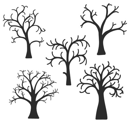 silhouette of deciduous trees without leaves, vector illustrationのイラスト素材
