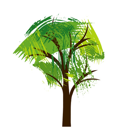 silhouette of tree with leaves from paint stains, vector illustrationのイラスト素材