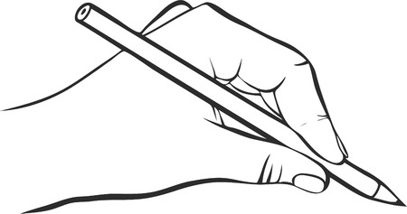 writing hand with pencil, drawing left hand, hand drawn vector iconのイラスト素材