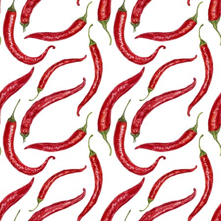seamless pattern with watercolor red chili peppers, hand drawn artistic illustration, watercolor backgroundの写真素材
