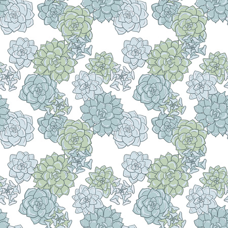 abstract vector seamless pattern with succulentes, hand drawn vector backgroundのイラスト素材