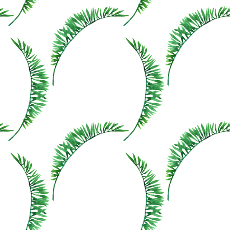 seamless pattern with watercolor green  leaves of palm tree, exotic leaves, tropical nature background, hand drawn backgroundのイラスト素材