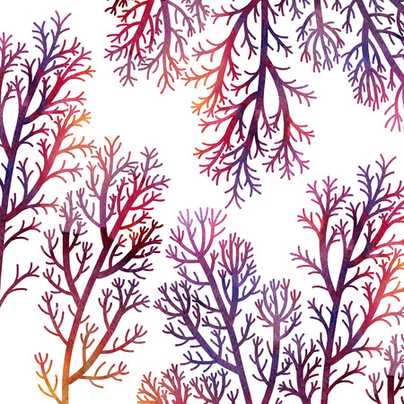 silhouette floral composition with wild plants drawing in watercolor, drawing floral card, purple seaweeds, watercolor artistic painting background, hand drawn illustrationの写真素材