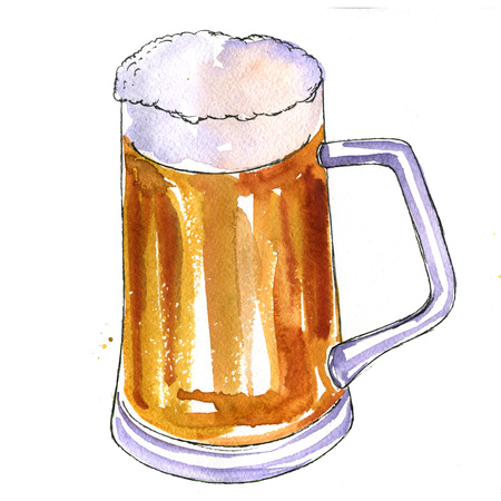 watercolor cup of beer, alcohol drink, octoberfest symbol, hand drawn illustrationの写真素材