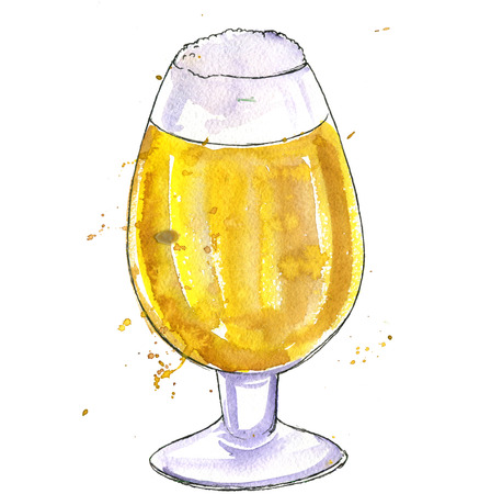 watercolor cup of beer, alcohol drink, octoberfest symbol, hand drawn illustrationの写真素材