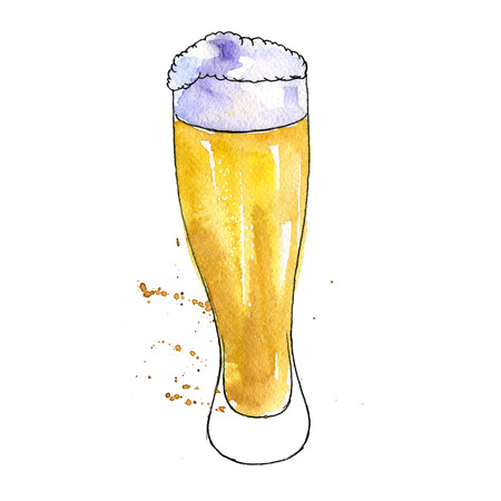 watercolor cup of beer, alcohol drink, octoberfest symbol, hand drawn illustrationの写真素材