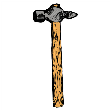 hand drawn hammer isolated at white background, vintage ink drawing vector illustratrationのイラスト素材