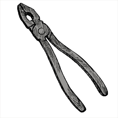 hand drawn pliers isolated at white background, vintage ink drawing vector illustratrationのイラスト素材