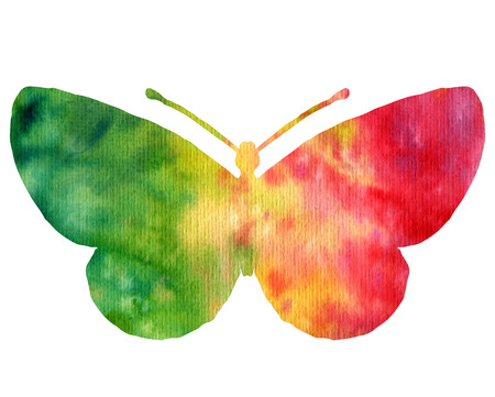 color watercolor silhouette of butterfly, isolated insects, hand drawn design elementsの写真素材