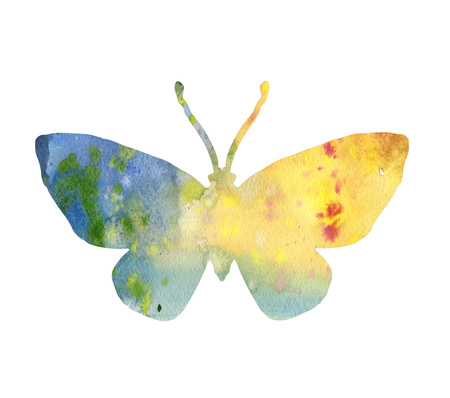 color watercolor silhouette of butterfly, isolated insects, hand drawn design elementsの写真素材