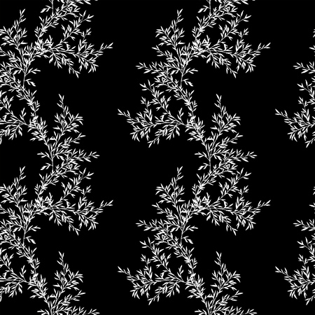 seamless pattern with tree branches with leaves, nature background with bamboo shoots, hand drawn vector illustration, forest ornamentのイラスト素材