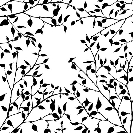tree branches with leaves and berries, background with fruit trees twig,hand drawn vector backdrop, garden templateのイラスト素材