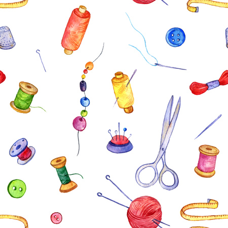 seamless pattern with watercolor drawing needlework , hand drawn illustration,craft backgroundの写真素材