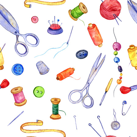 seamless pattern with watercolor drawing needlework , hand drawn illustration,craft backgroundの写真素材