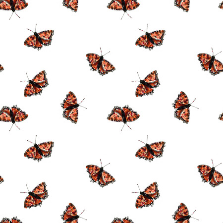seamless pattern with watercolor drawing insects, artistic painting background with butterflies,hand drawn illustrationの写真素材