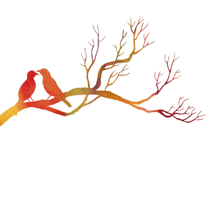 birds at tree silhouettesの写真素材