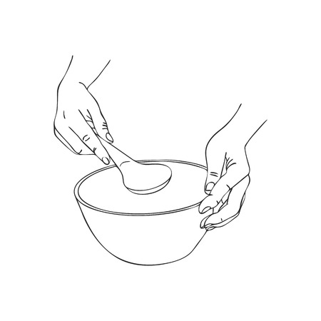 cooking hand with serving spoon and bowlのイラスト素材