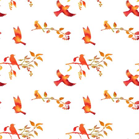 seamless pattern with watercolor birdsの写真素材