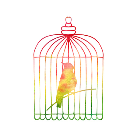 Goldfinch in a cageの写真素材