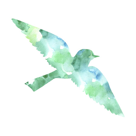 watercolor flying bird silhouetteの写真素材