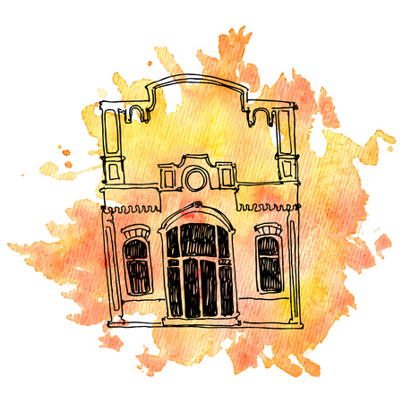 vector house at watercolor backgroundのイラスト素材