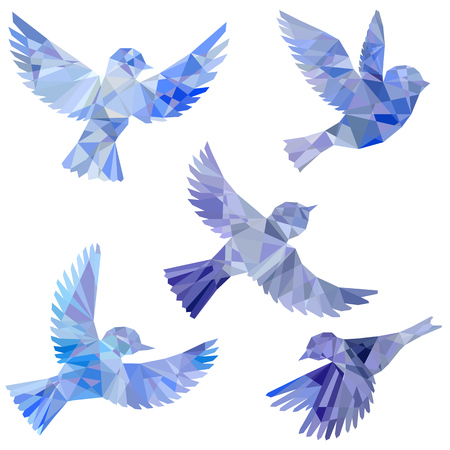vector set of flying birds silhouettesのイラスト素材