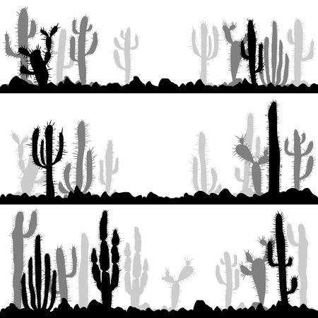 landscapes with silhouettes of cactuses and stonesのイラスト素材