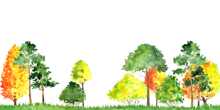 watercolor autumn landscape with treesの写真素材