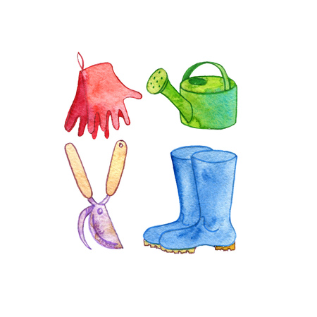 watercolor garden doodle setの写真素材