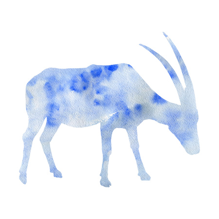watercolor silhouette of antelope, hand drawn animal isolated at white backgroundの写真素材