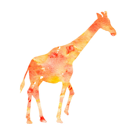 watercolor silhouette of giraffe, hand drawn animal isolated at white backgroundの写真素材
