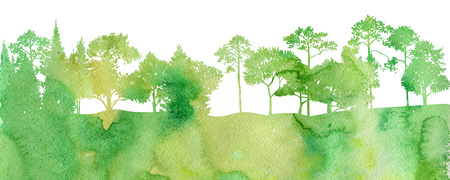 watercolor landscape with treesの写真素材